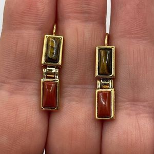 Vintage Red and Brown gold tone Geometric Earrings